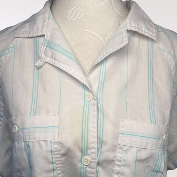 VTG Apricot Bay Short Sleeve Button-Up Shirt Front Pockets Pinstripe Size Large - Picture 2 of 10
